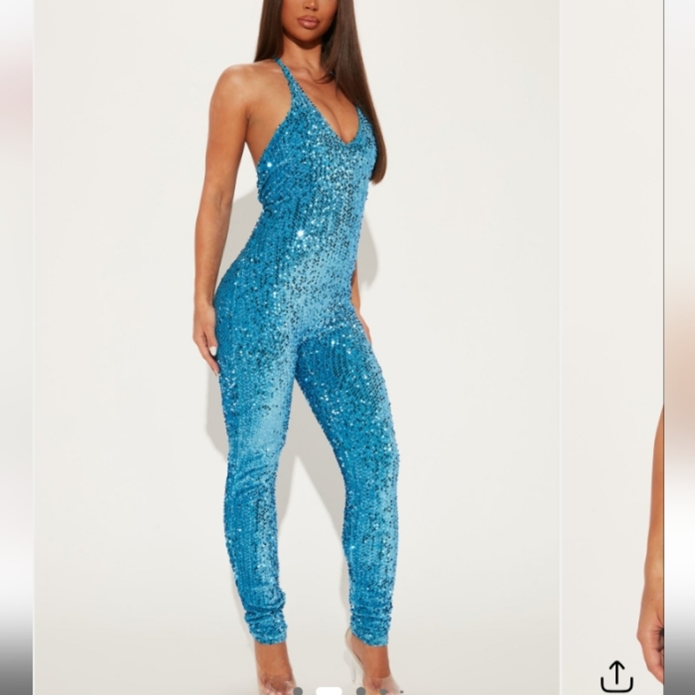 Brand New Without Tag Sequin Jumpsuit - Turquoise